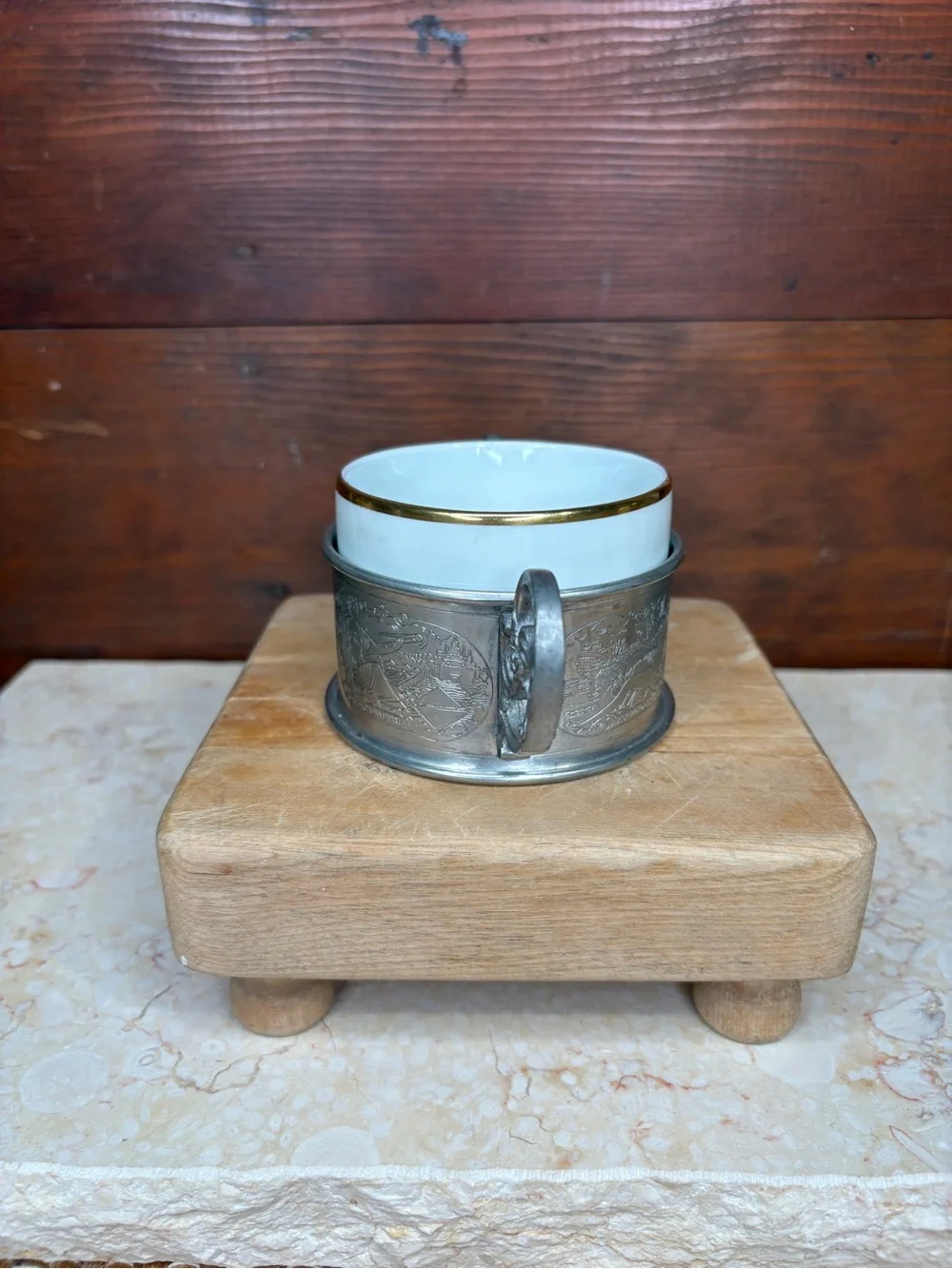 Vintage Fine Pewter Double Handle Sugar Bowl with Porcelain Insert Czech German